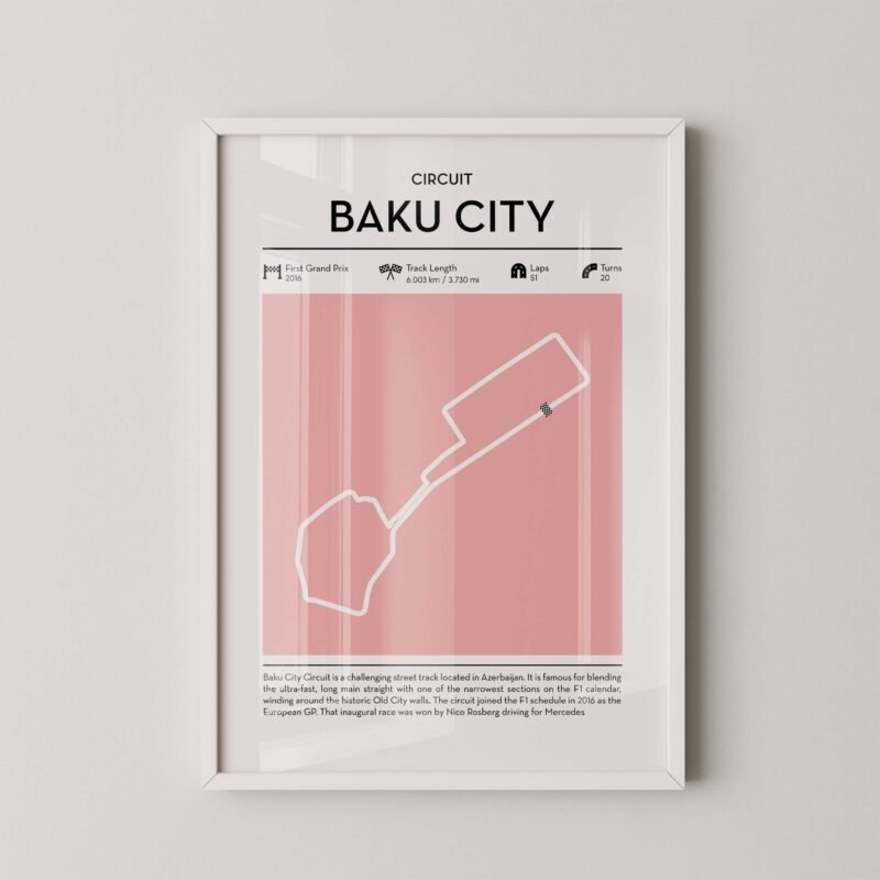 Modern Azerbaijan grand prix circuit poster with minimalist Formula 1 track design