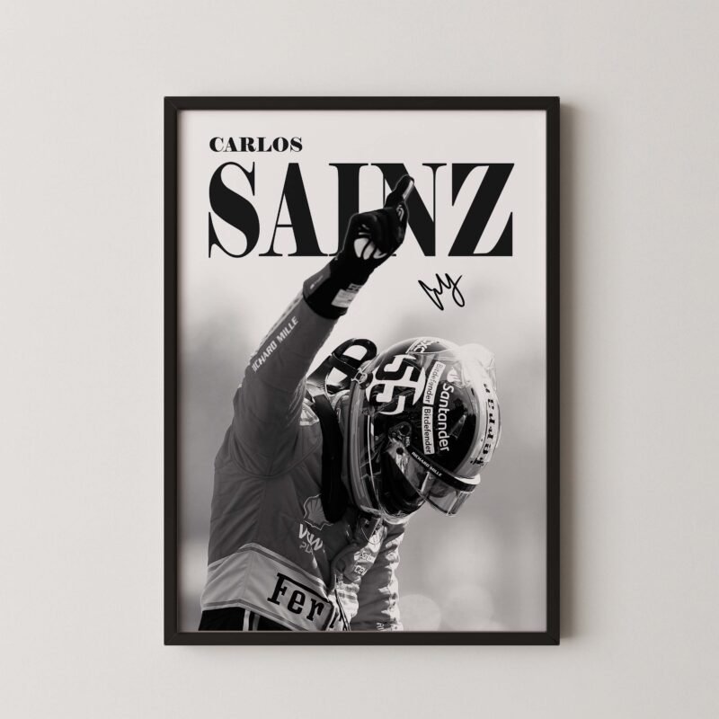 Carlos Sainz Black and White F1 poster
