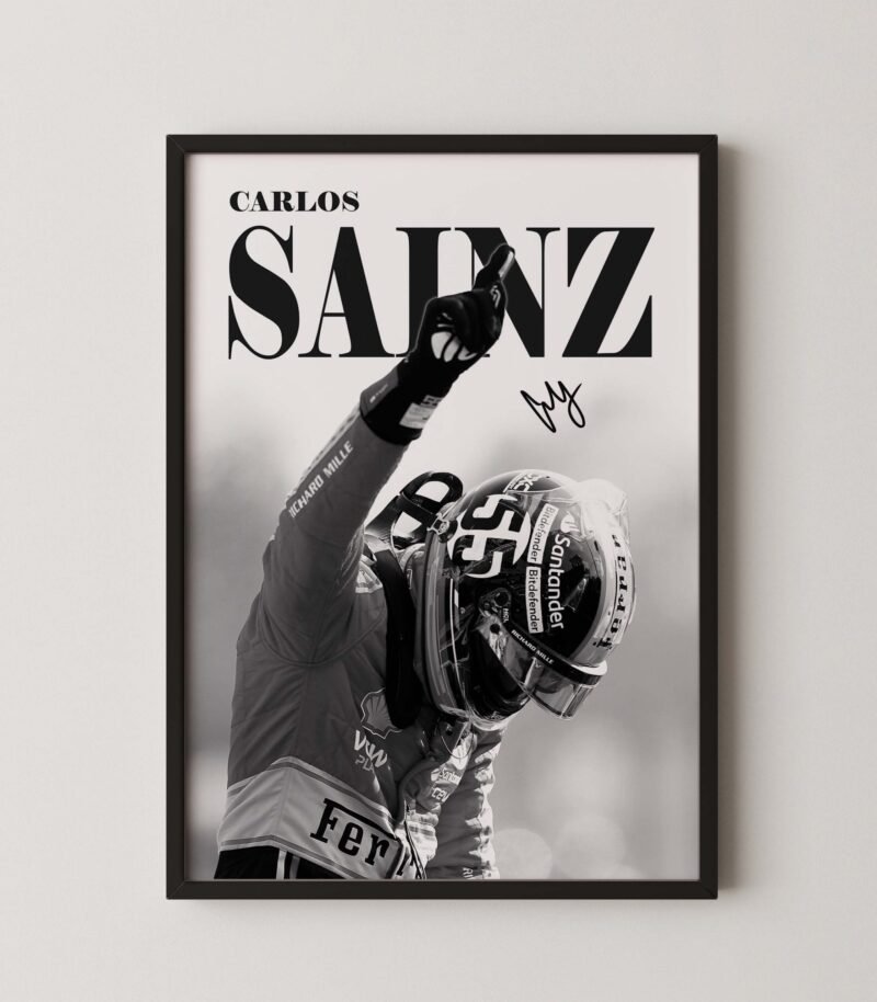 Carlos Sainz Black and White F1 poster