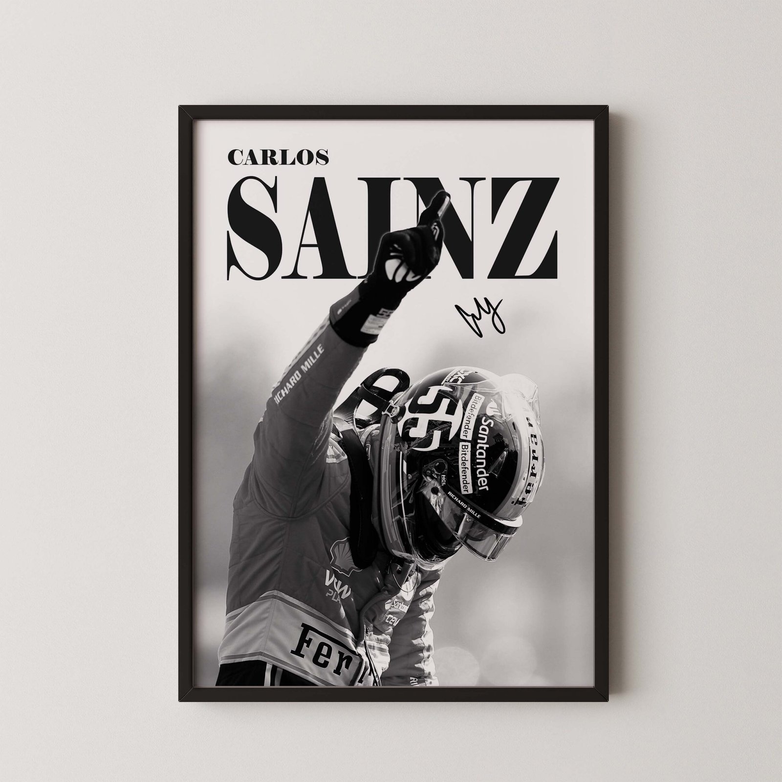 Carlos Sainz Black and White F1 poster