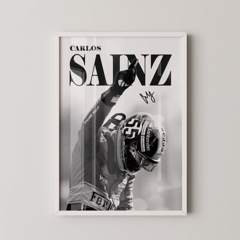 Carlos Sainz Black and White F1 poster