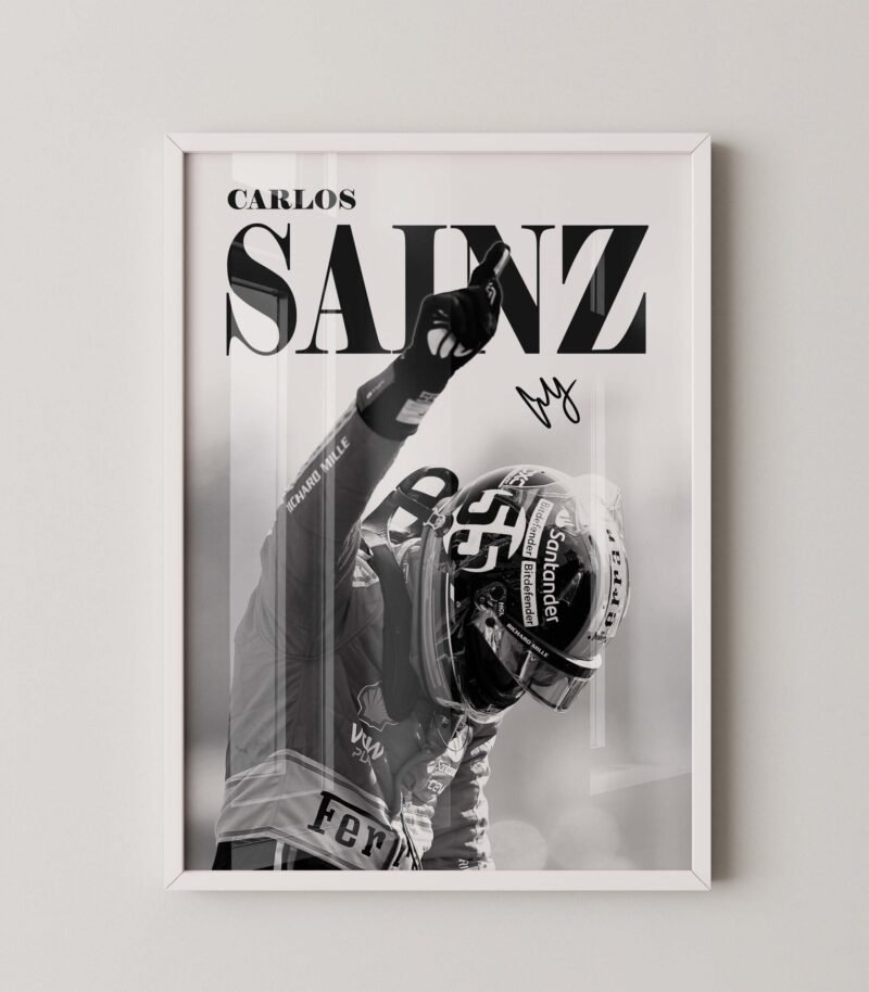 Carlos Sainz Black and White F1 poster