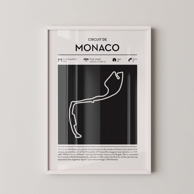 Minimal Monaco F1 track layout poster for motorsport and racing fans
