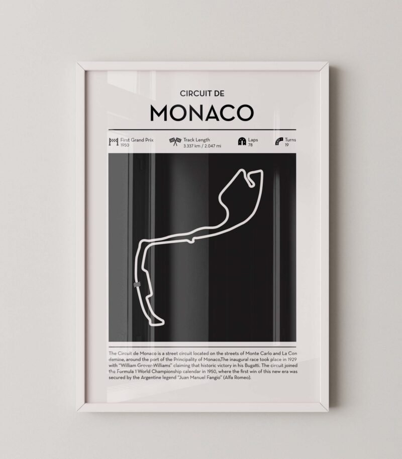 Minimal Monaco F1 track layout poster for motorsport and racing fans