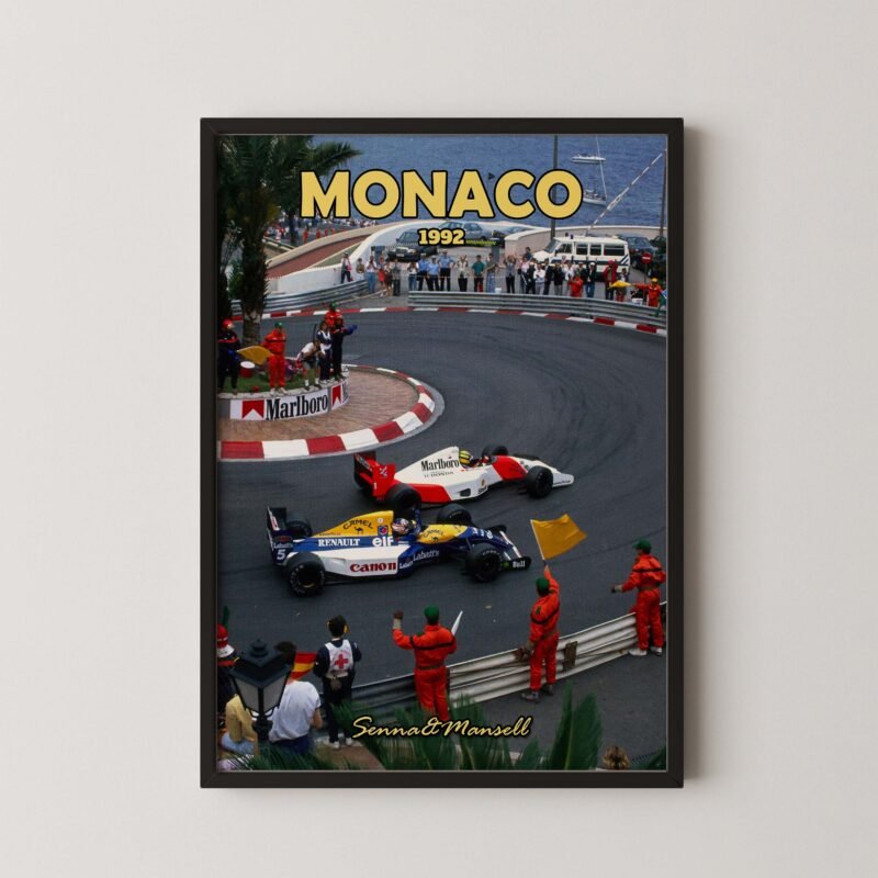 retro formula 1 monaco grand prix poster senna and mansella 1992