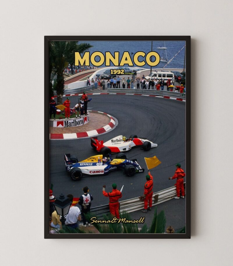 retro formula 1 monaco grand prix poster senna and mansella 1992