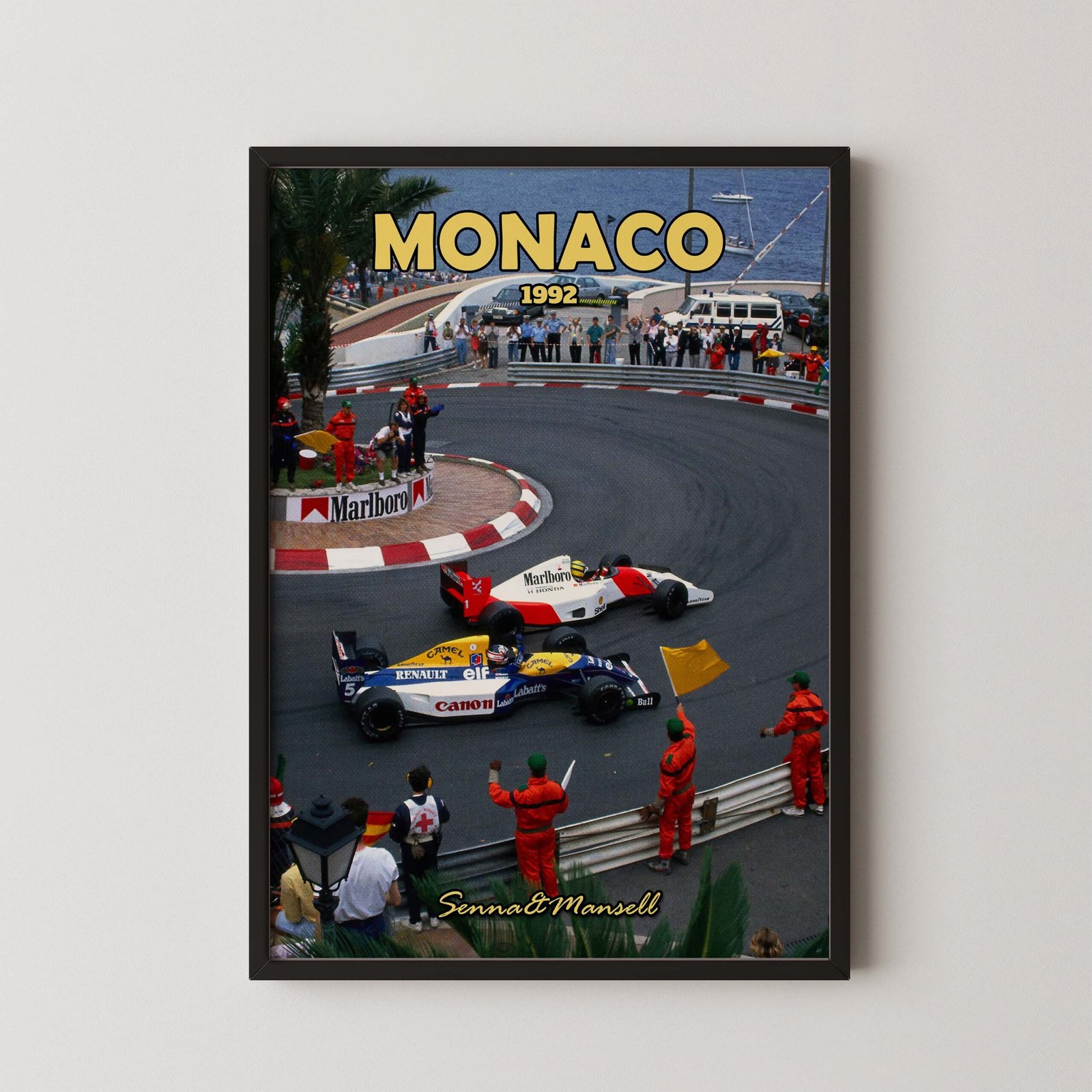 retro formula 1 monaco grand prix poster senna and mansella 1992