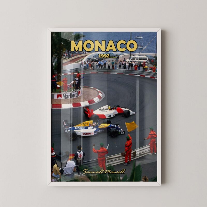 retro formula 1 monaco grand prix poster senna and mansella 1992