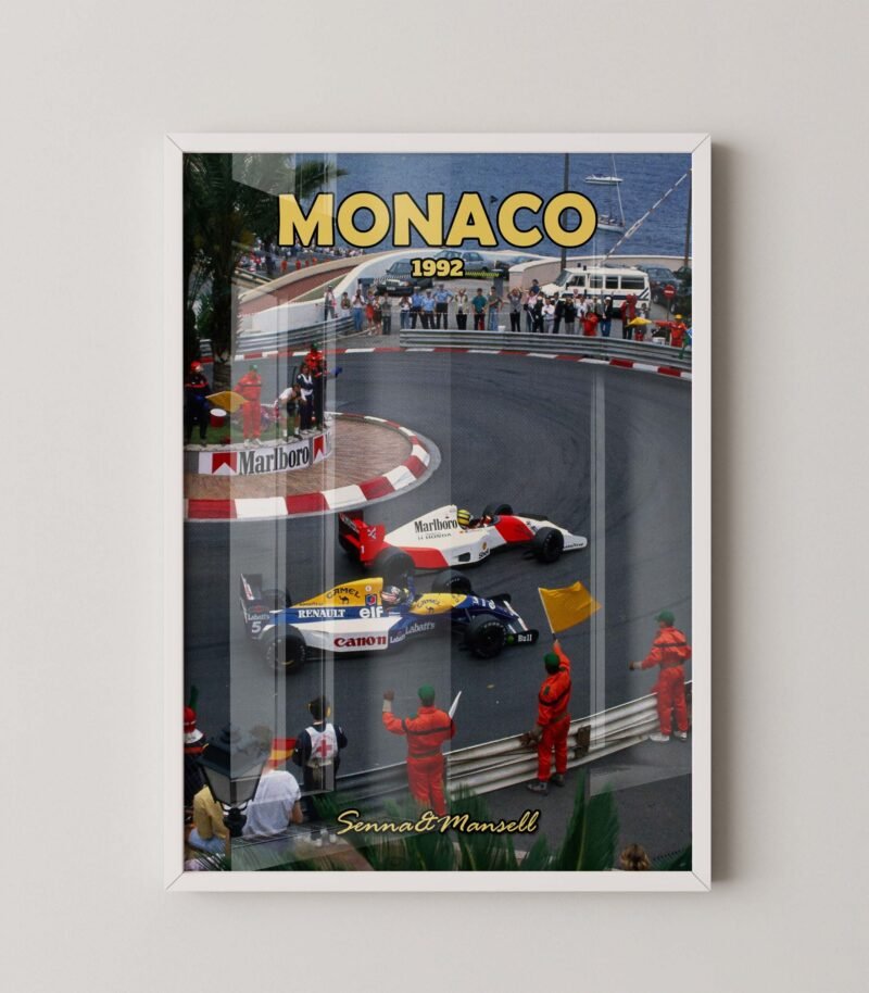 retro formula 1 monaco grand prix poster senna and mansella 1992